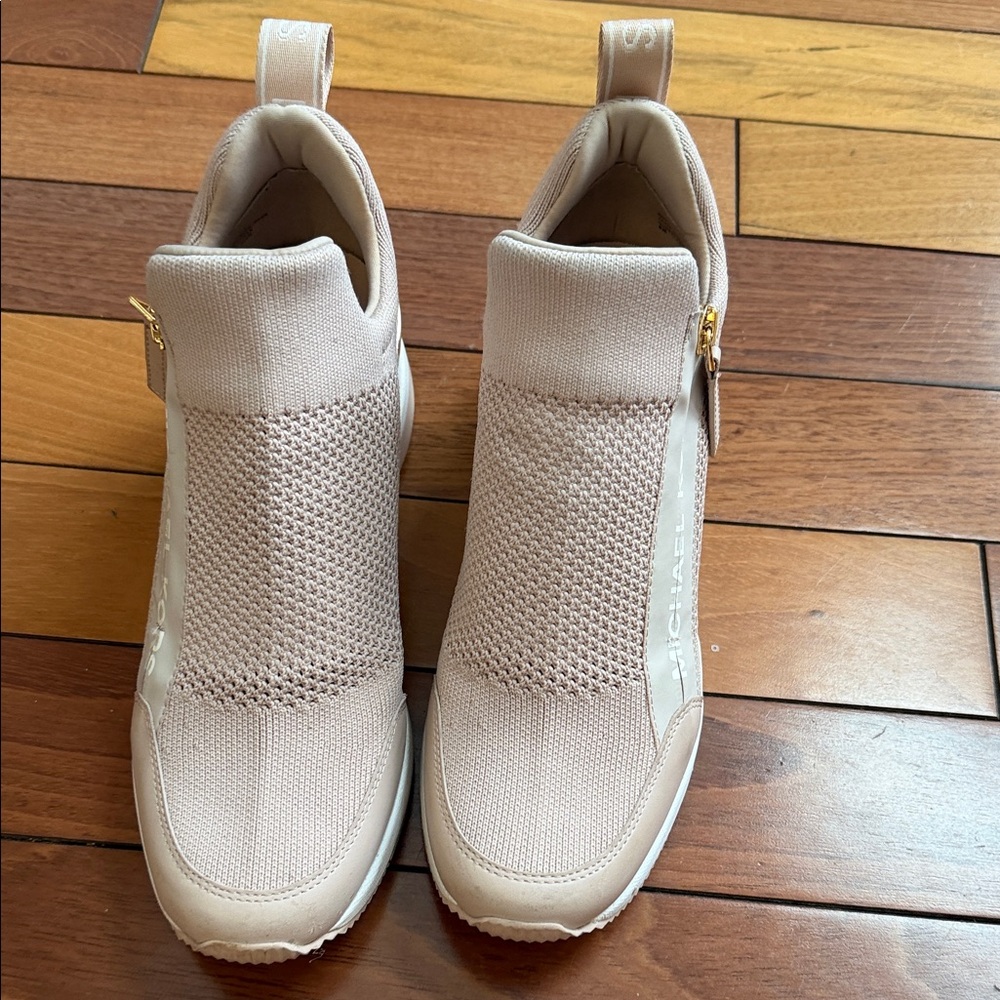 Michael Kors Pink Slip-On Sneakers with Gold Zipper